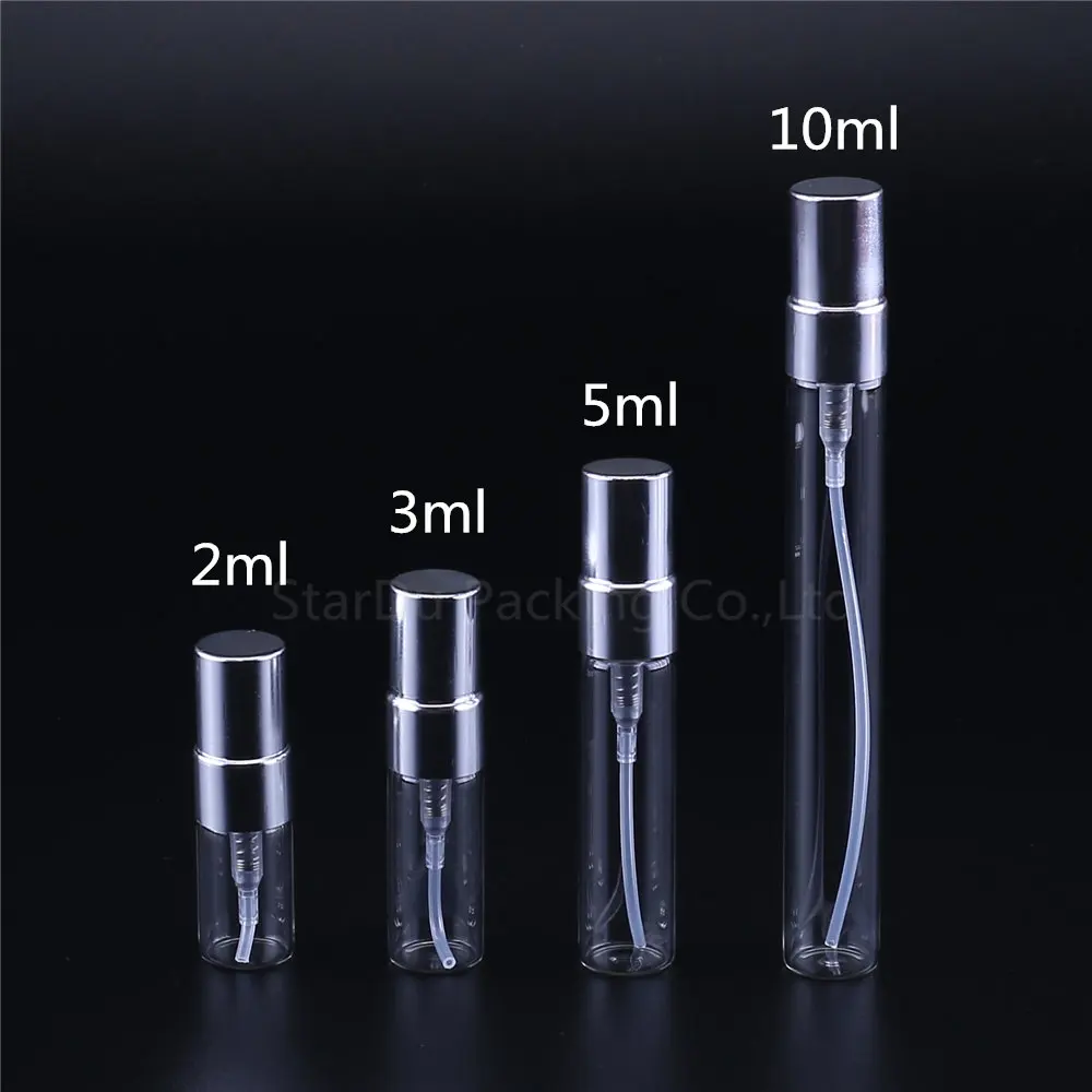 

100pcs 2ml 3ml 5ml 10ml Refillable Mini Perfume Spray Bottle Sprayer Atomizer Portable Travel Cosmetic Container Perfume Bottle