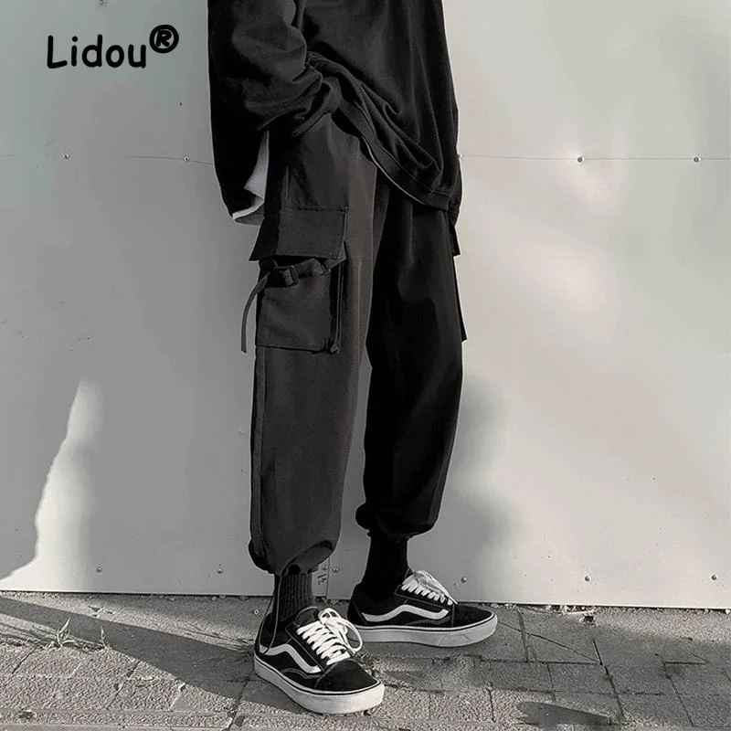 Street Casual Tide Handsome Men's Cargo Pants Classic Loose Straight Cylinder Korean Tie One's Feet All-match Male Trousers