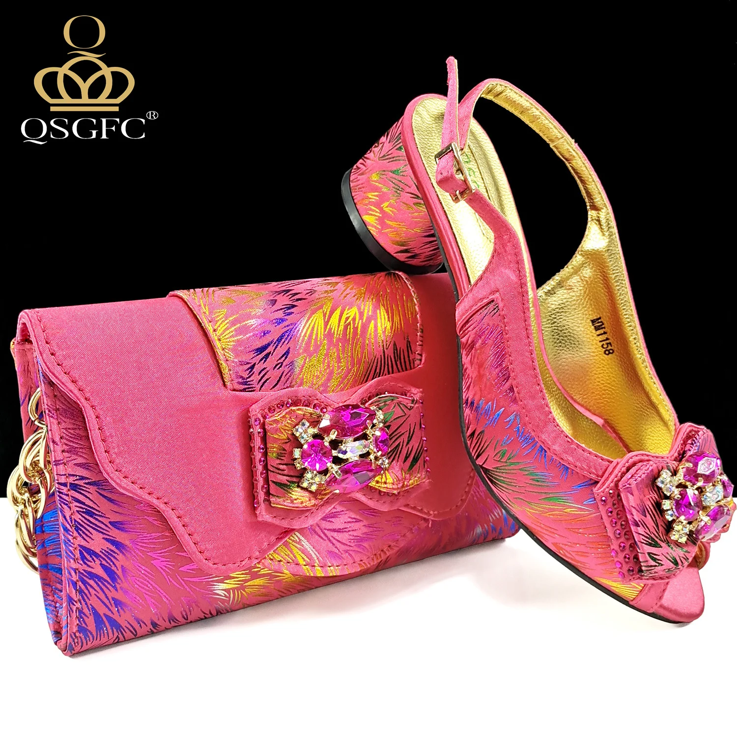 QSGFC Nigerian Style Comfortable Women Heels Shoes And Elegant Bag Set Color Matching Handbag Wedding Party Women Shoes