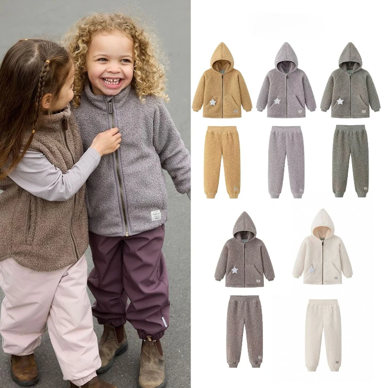 

Ins-style Children's Set 25AW Autumn/Winter MAT for Boys and Girls Fleece Hooded Jacket and Pants Kid Coat