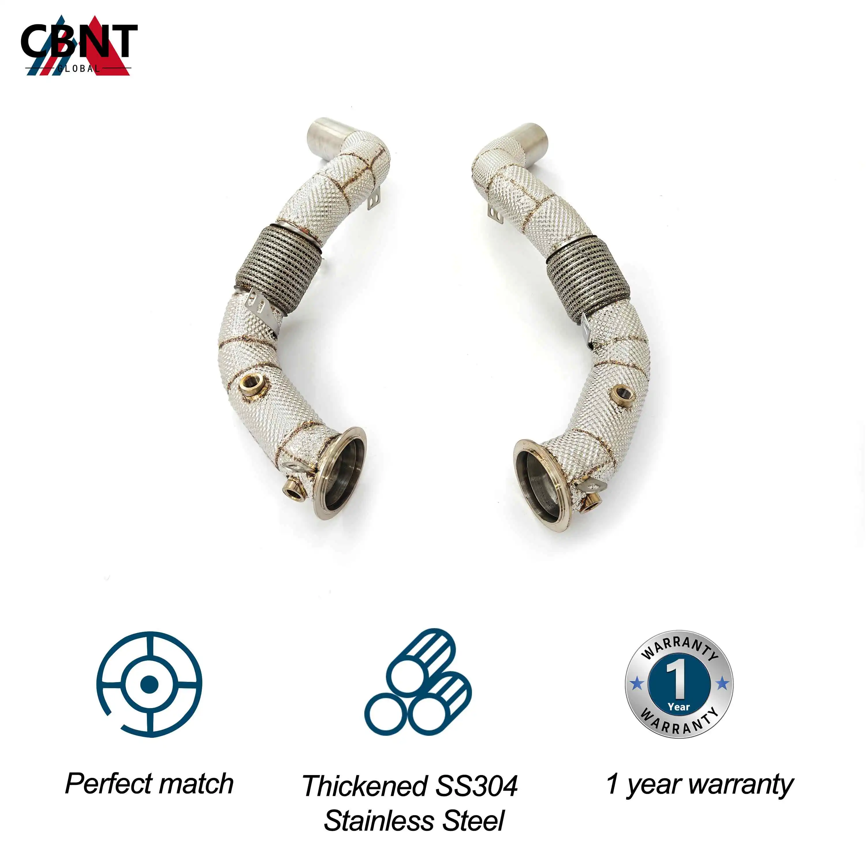 CBNT High Flow Downpipe for BMW F85 X5M G30 M550i X5 M50i N62 N63 4.4T High Performance SS304 Exhaust Header with Heat Shield