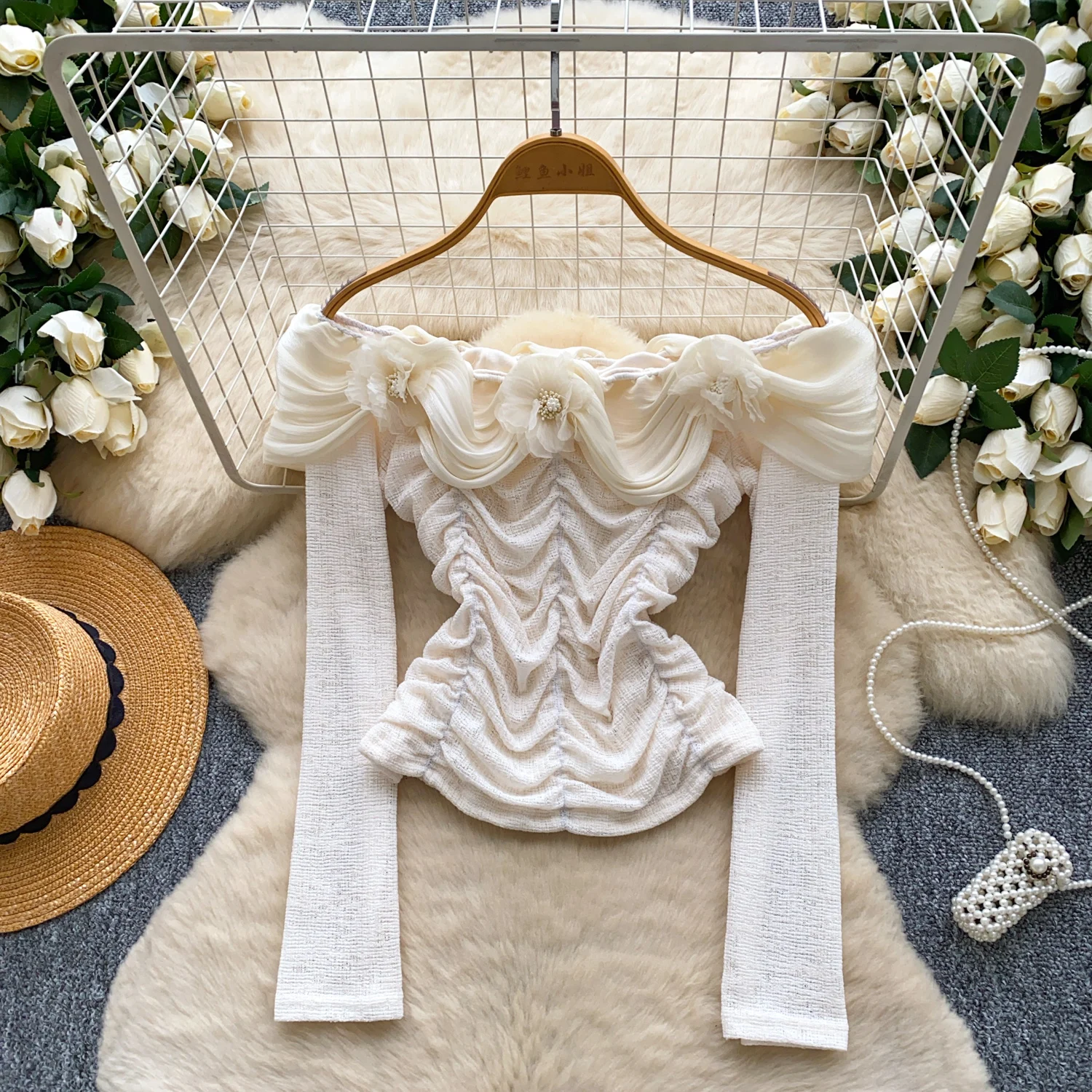 

Lady Luxury Senior Winter Autumn Shirts Pullovers Tops Female 3D Flower Ruched Date Dinner Night Out Festival Birthday Basics