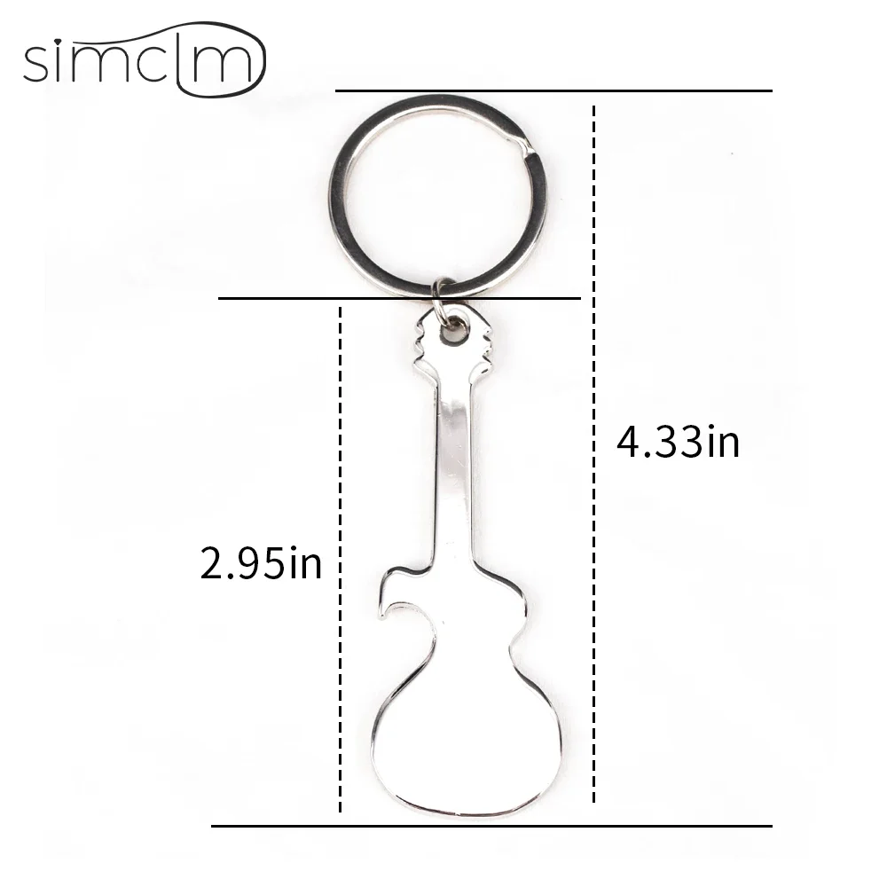 Guitar Key Chain Metal KeyChain Cute Musical Bottle Opener Multi-function Car Key Ring Silver Color Pendant for Man Women