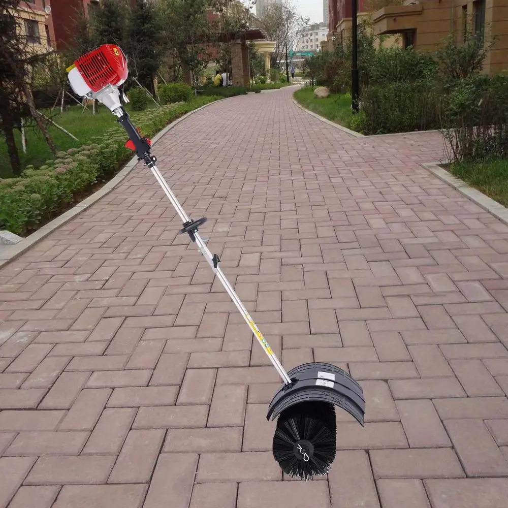 Gas Power Handheld Sweeper Broom Driveway Turf Artificial Grass Snow Clean 52cc Engine 2Stroke 2.3HP Power Aluminum PP Fuel Tank
