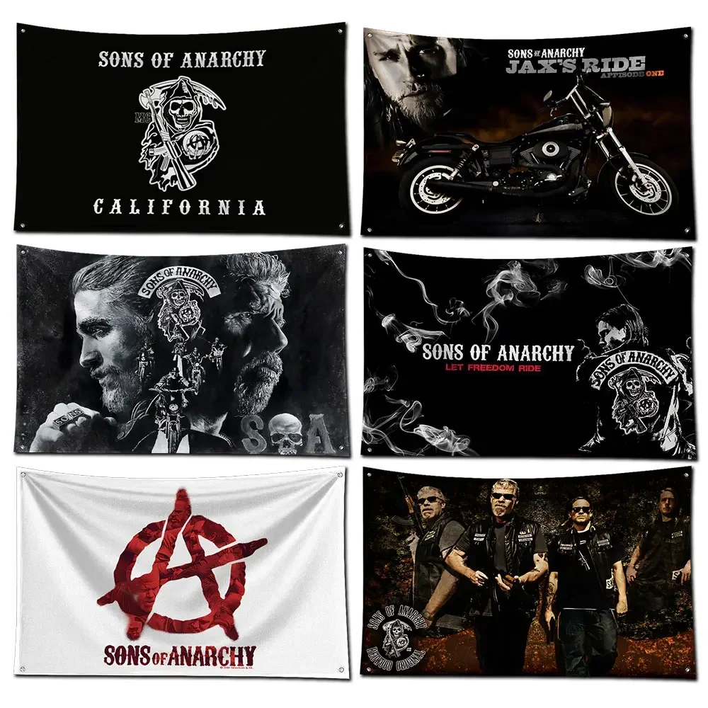 3x5 Ft S-Sons of Anarchy Flag Polyester Digital Printing Banner for Garage Wall Art Out Door Decoration With Brass Grommets