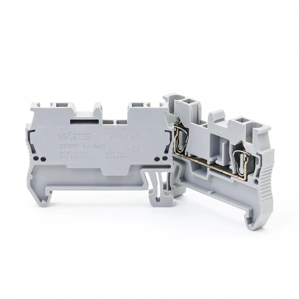 100pcs Spring Din Rail Terminal Block ST-2.5 Connector Return Pull Type Spring Connection Screwless Copper Wire Conductor ST2.5