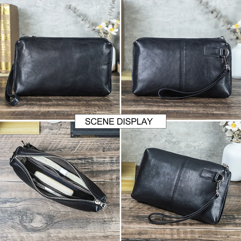 CONTACT'S RFID حقيبة يد جلدية أصلية الرجال الرجعية المحمولة جودة 6 فتحات بطاقة الهاتف حقيبة صغيرة السفر الأعمال العمل المحفظة