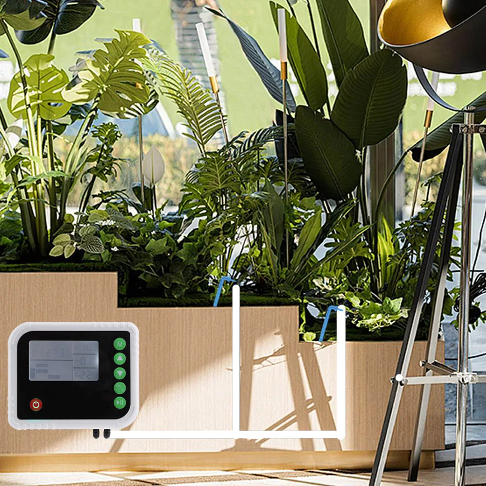 Sistema de autorriego de 15 plantas en macetas, Kit de riego por goteo automático antisiphon, recargable tipo C, 2 modos para 15 plantas en macetas