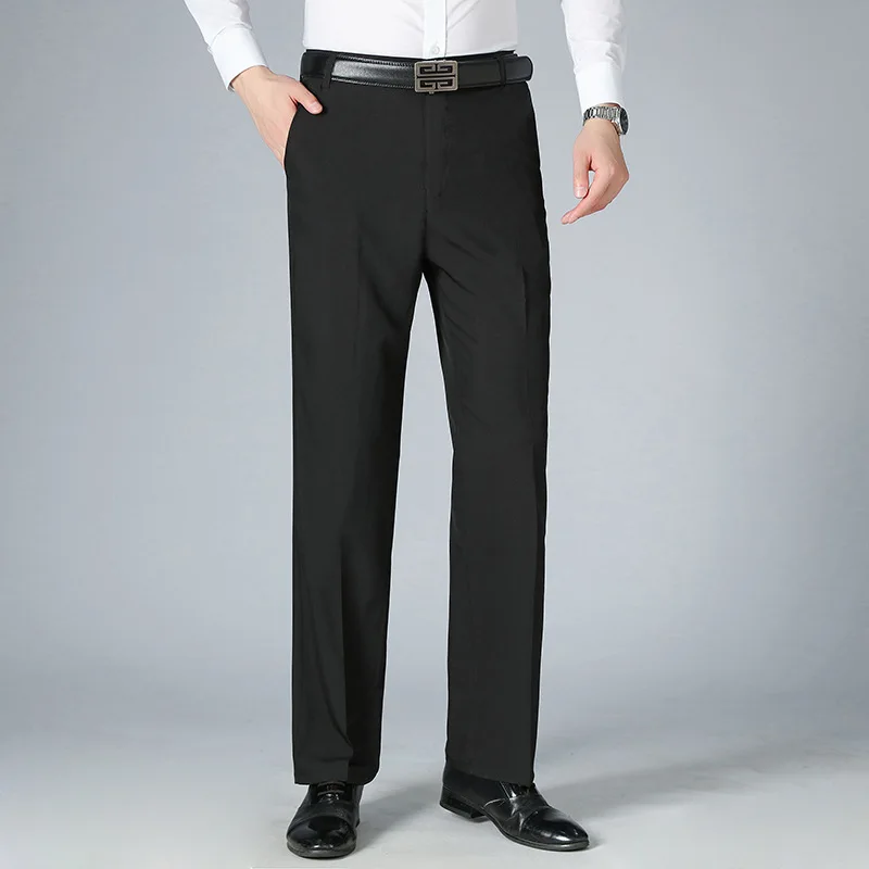 Summer Methin Ice Silk Casual Pants Straight Solid Large Size Trousers Middle-aged Elderly Business Formal Trousers Wholesale