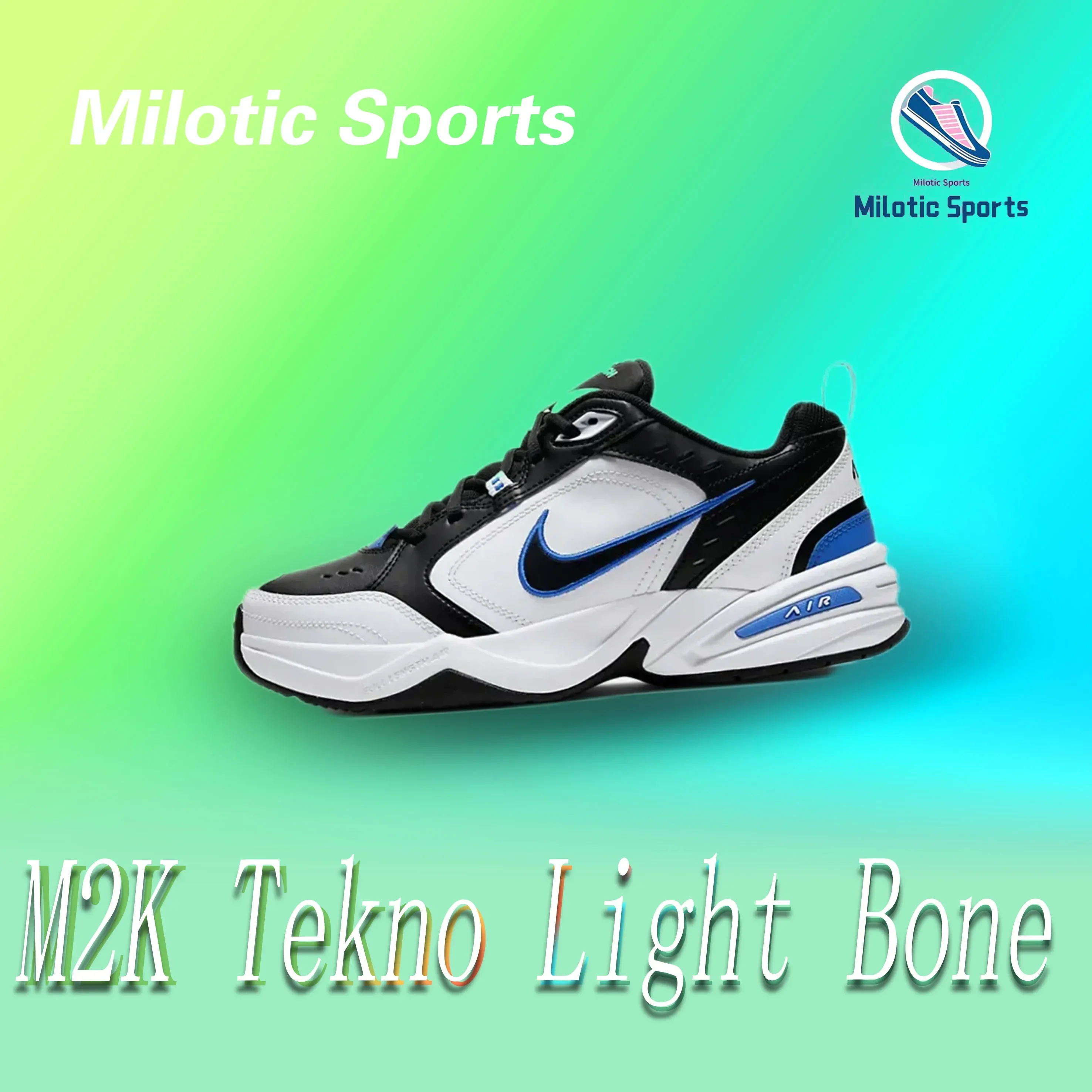 Nike M2K Tekno Light BoneAthletic Comfort Classic Low Top Life Casual Shoes Black White Blue