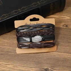 4pcs Vintage Woven Leather Bracelets For Men Retro Feather Twists Rope Chain Braided Leather Bracelets Gifts For Friend