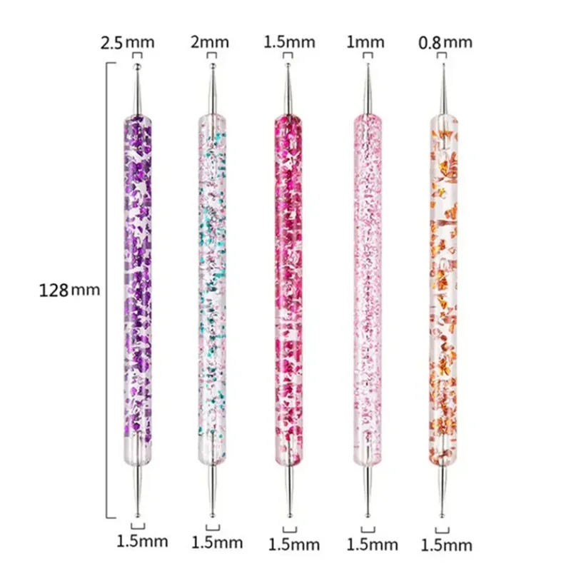 5Pcs/set Portable Nail Art Dotting Pen Crystal Beads Handle Dual-ended Drawing Painting Rhinestones Gems Pens Manicure Tools