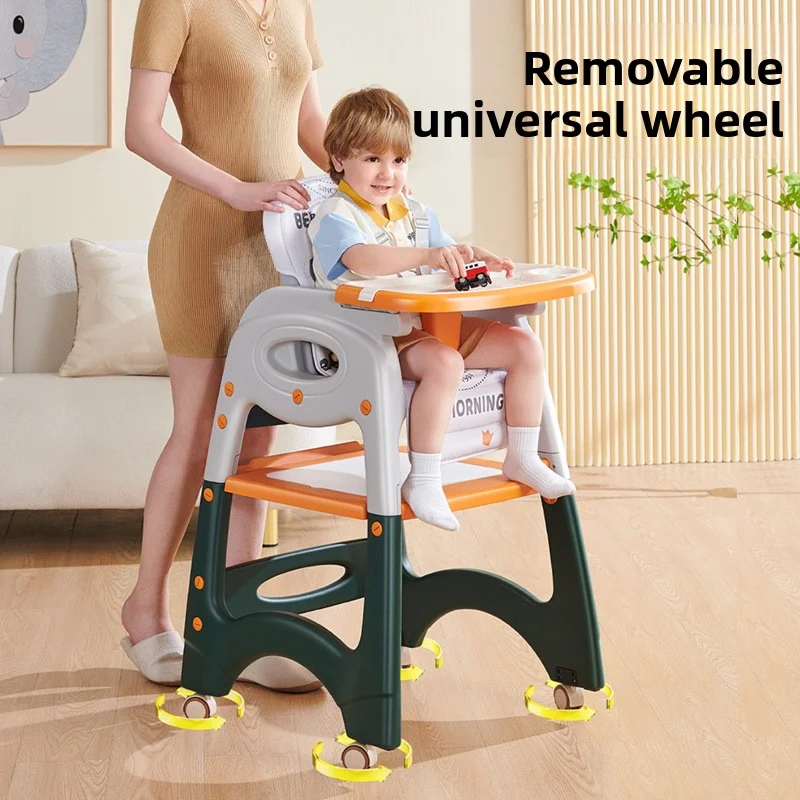 Rolling Baby High Chair with Lockable Wheels, Safe Anti-Tip Foldable Infant Feeding Table Chair