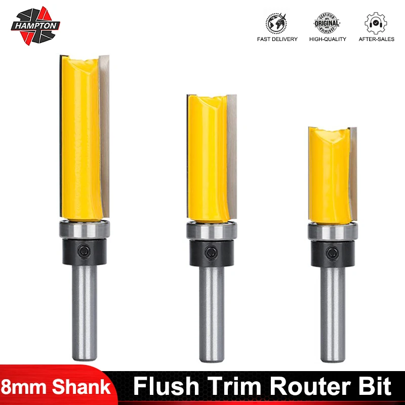 HAMPTON Flush Trim Router Bit 8mm Shank Top Bottom Bearing 5/8" Pattern Bit for Woodworking Tools Wood Milling Cutter
