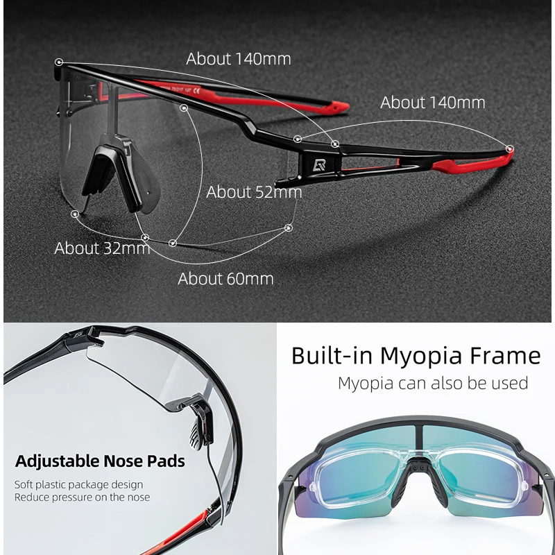 ROCKBROS Photochromic Cycling Glasses Polarized Built-in Myopia Frame Sports Sunglasses Men Women Glasses Cycling Eyewear Goggle