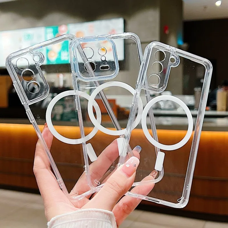 Funda transparente magnética para Xiaomi Mi 15 14 13 Pro Ultra 13T 14T Redmi Note 13 14 4G 5G, resistente a golpes, tapa dura 4