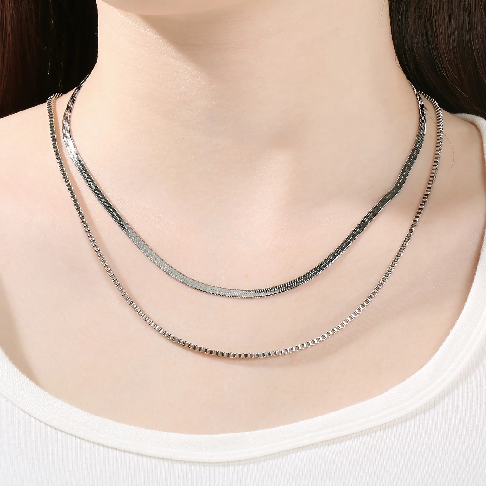 Stainless Steel Thick Cuban link chain Chunky necklace Miami Double Layered Stacking Snake Chain Choker Necklace