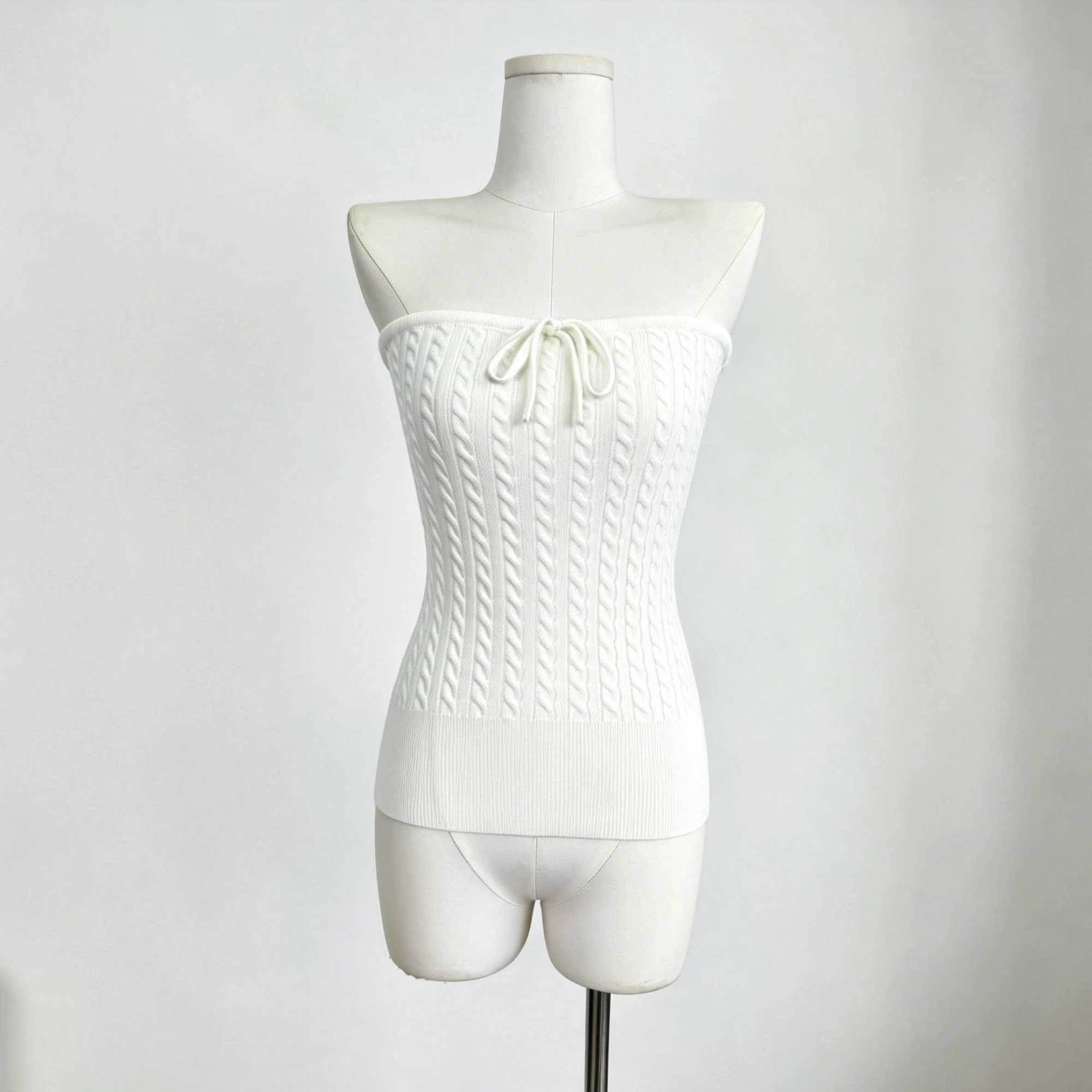 White Knitted Tube Top Women's Base Layer Shirt Autumn Winter Vintage Pure Desire Twisted Knitwear Strapless Bodysuit