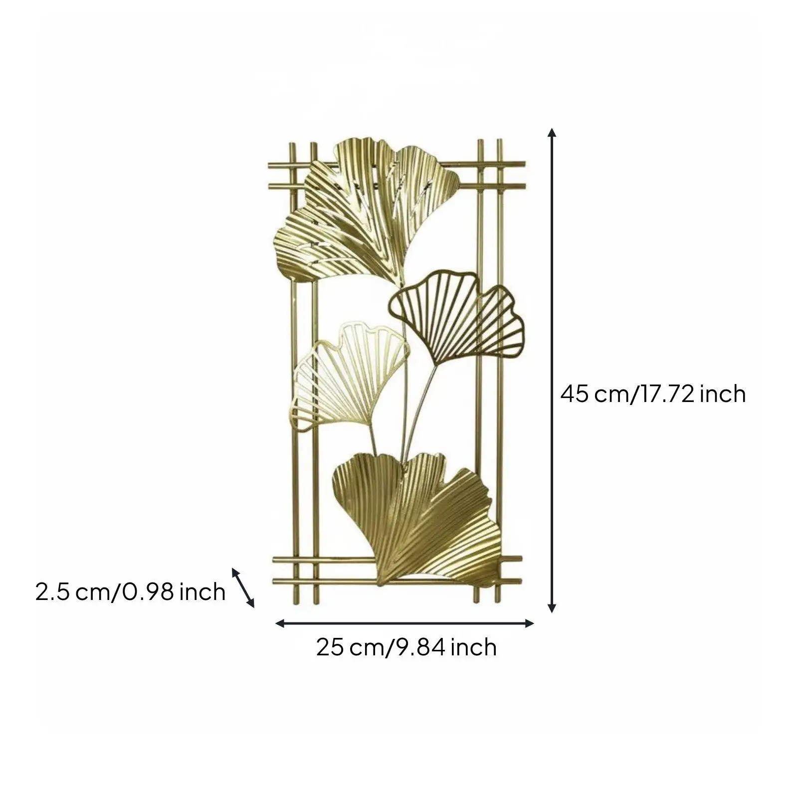 Golden Ginkgo Foliage Wall Decor Art Finish Chinese Style Floral Wall Sculpture Easy Installation Wrought Iron Ginkgo Panel for