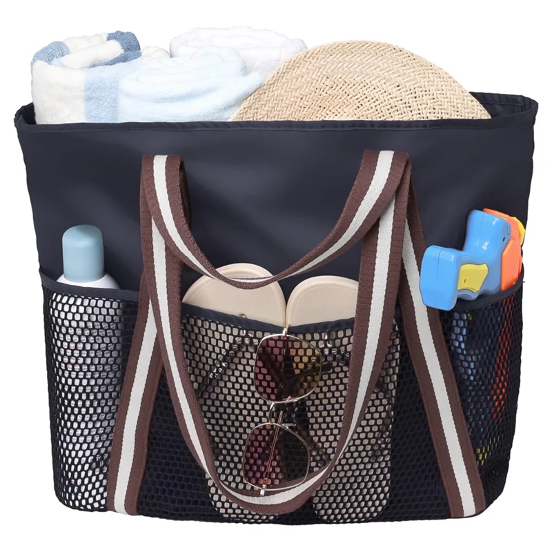 ABRT-Waterproof Beach Bag With Zipper,Sandproof Beach Tote Bag For Women, Carry On Tote Bag For Swim Cruise