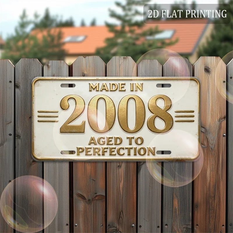 2D Flat, A Vintage-Style Metal Decorative Sign, The Year 2008, The Phrase 'Aged to Perfection'.  Perfect for Living Rooms, Ba