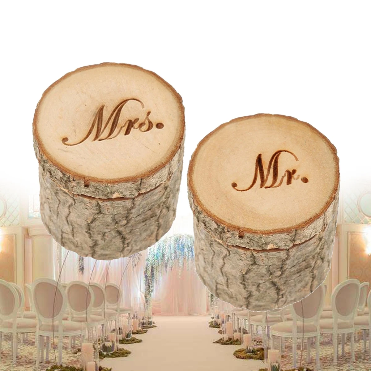 

2 pcs Wooden Ring Box Natural Tree Wood Vintage Rustic Wedding Engagement Proposal Box Mr Mrs Small Light Jewelry Storage