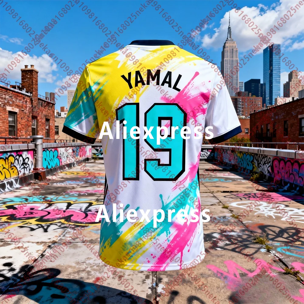 كرة القدم جيرسي أصفر/فيروزي/وردي جريئة "YAMAL" النصي قصيرة الأكمام قميص كرة القدم منفعل الشارع نمط مروحة الملابس لهواة الجمع #3