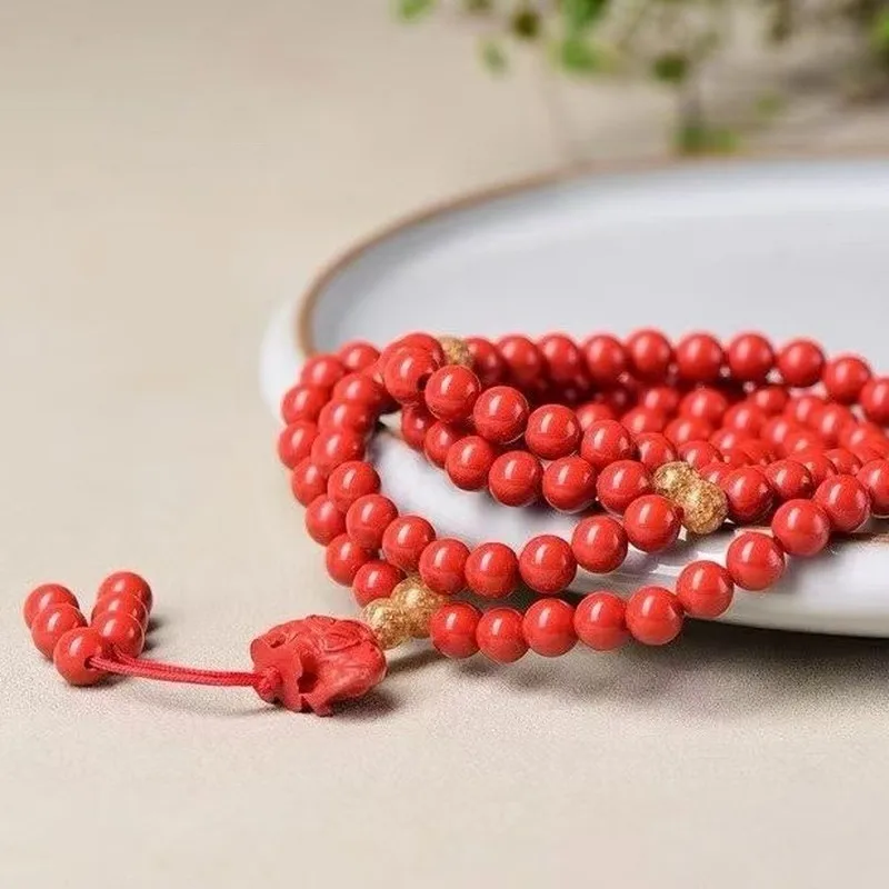 Red Sand 108 Sweater Chain Buddhist Prayer Beads Bracelet Multi-Layered