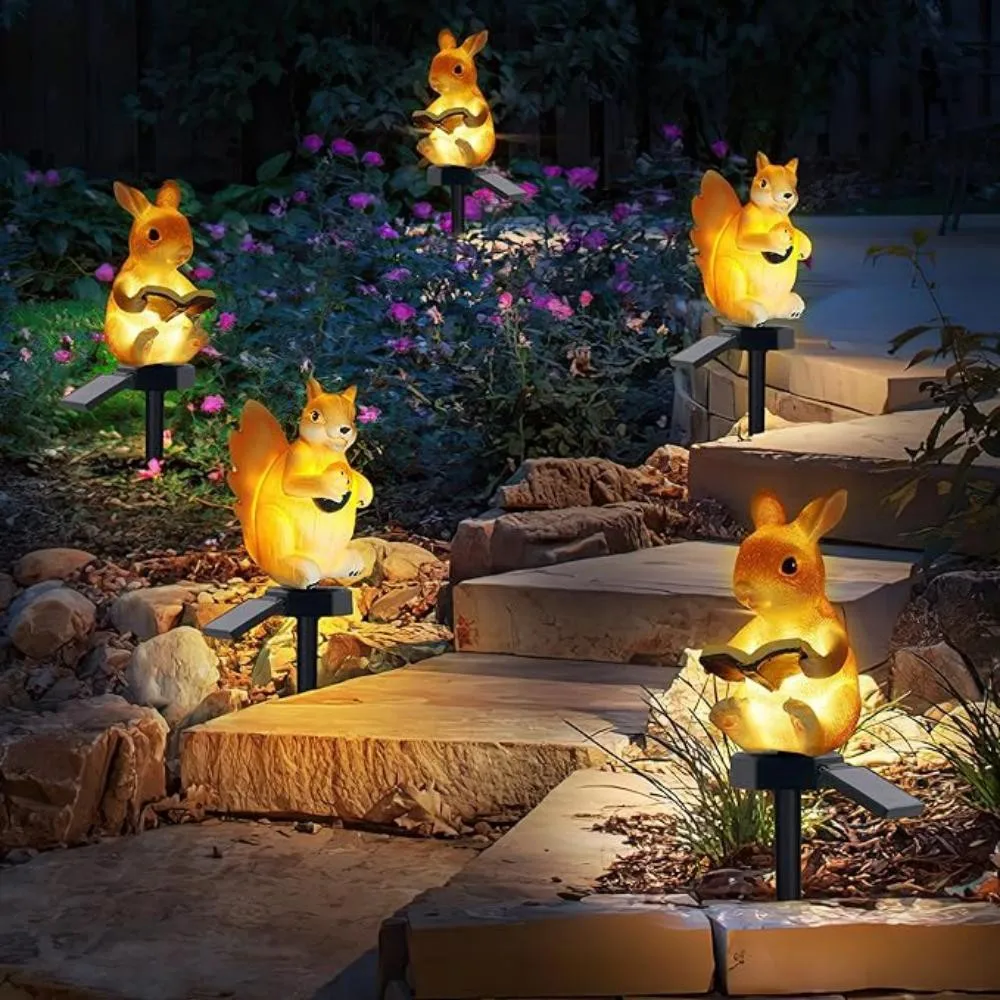 1PC Cute Solar Animal Light, Rabbit & Hedgehog Statue, Waterproof Resin Landscape Light for Outdoor Courtyard Garden Decoration