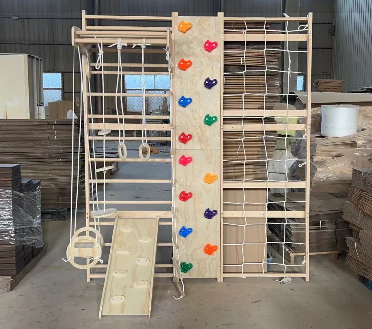 Auf Lager Indoor Montessori Spielplatz Schwedische Leiter Wand Gym Set mit Klettern und Klimmzugstangen
