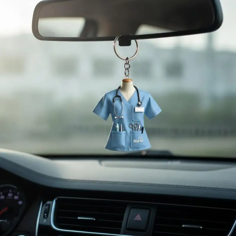 Acrylic 2D Nurse Outfit Shaped Keychain Durable Pendant Keyring Nursing School Graduation Gift for Student Nurses