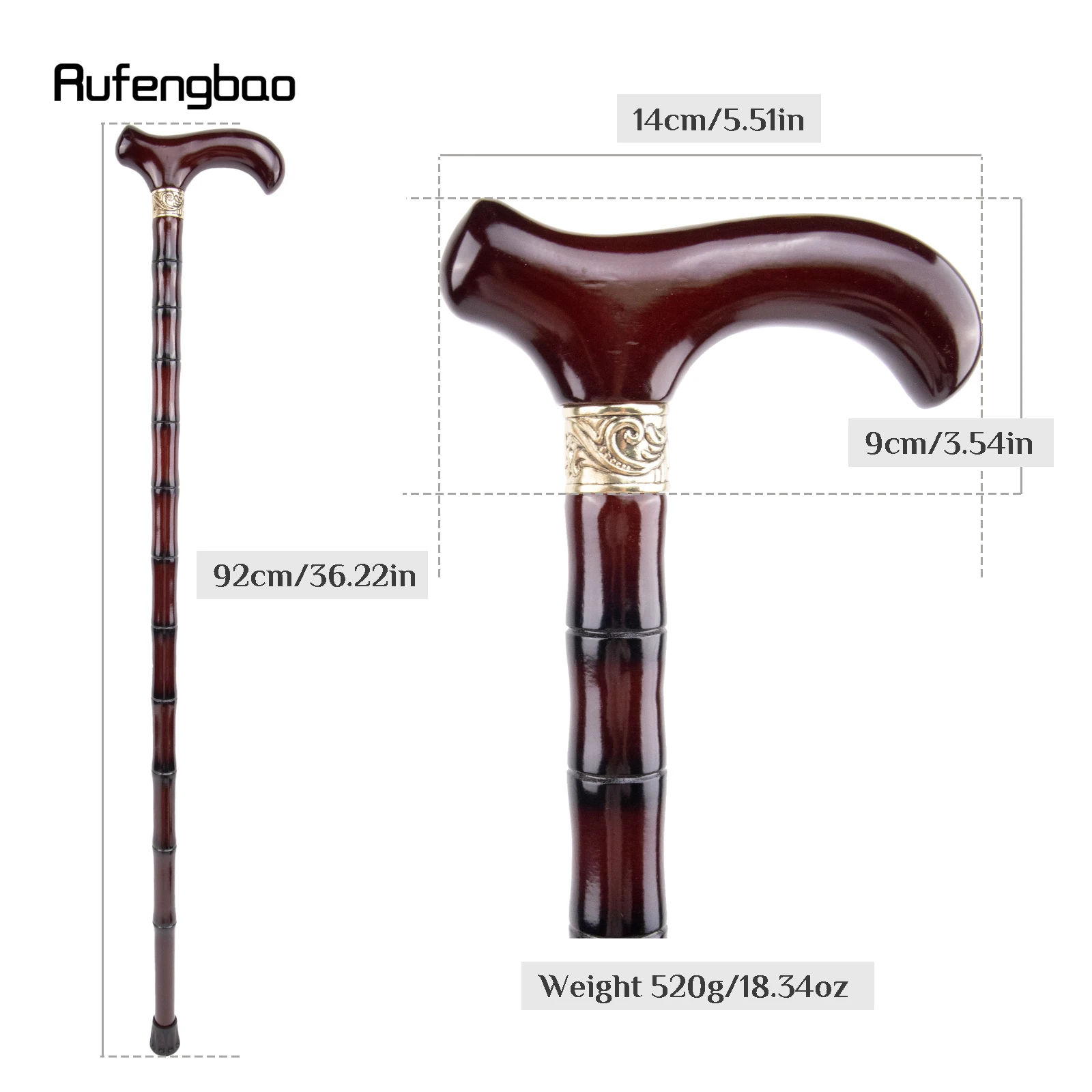 Red Wooden Single Joint Fashion Walking Stick Decorative Cospaly Cane Halloween Mace Crutch  Wand Crosier 92cm