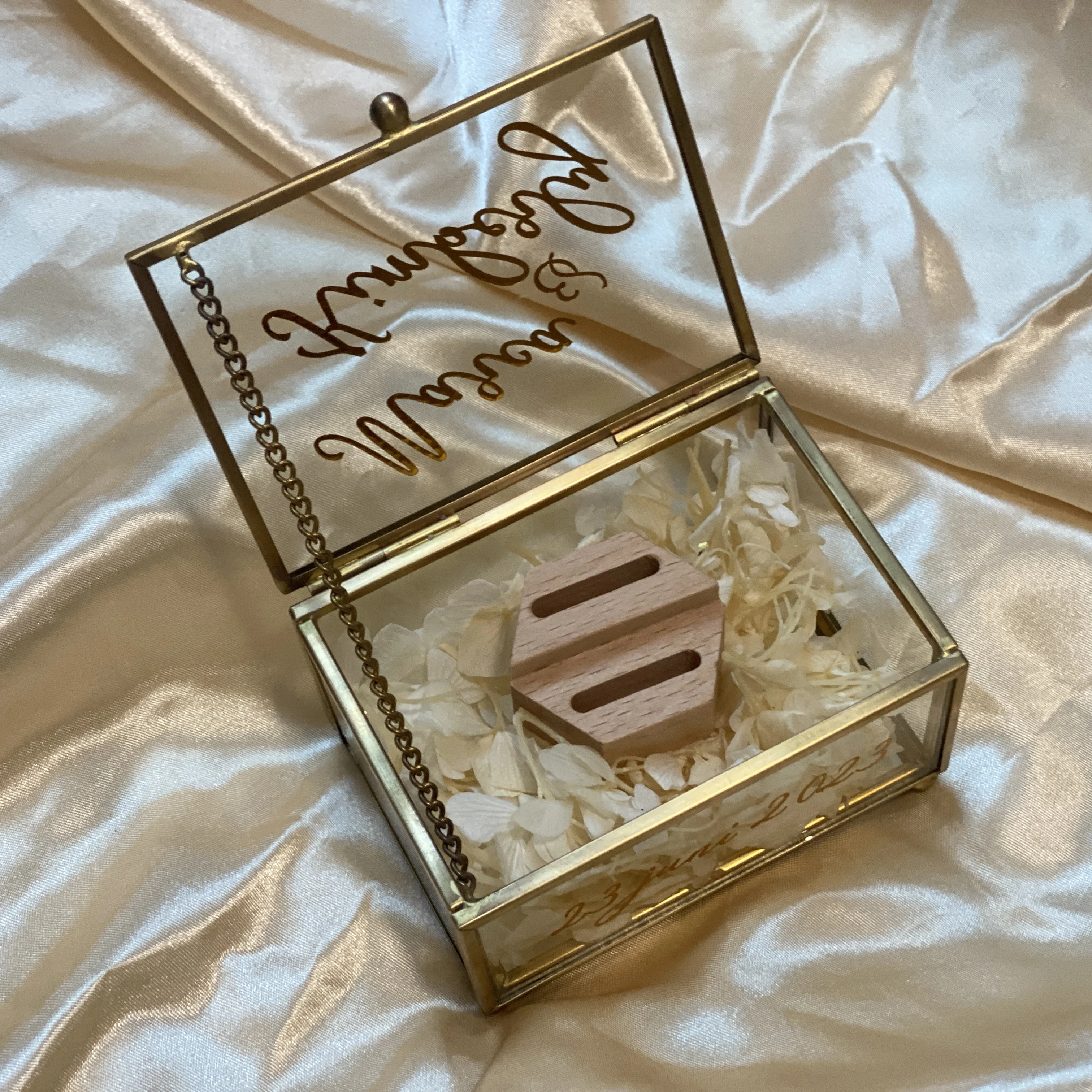

Personalized Glass Jewelry Box for Bridesmaids and Birthdays Gold and White Bridesmaid Proposal Gift For Her Mother's Day Gift