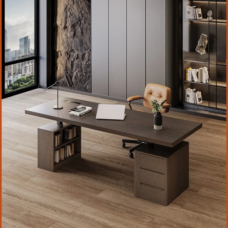 

Italian light luxury solid wood electric intelligent lifting desk living room sofa back long table