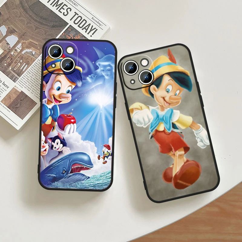 Disney Pinocchio Cute For iPhone 15 14 13 12 11 XS XR X 8 7 6 6S 5 5S Pro Max Plus Black Cover Phone Case