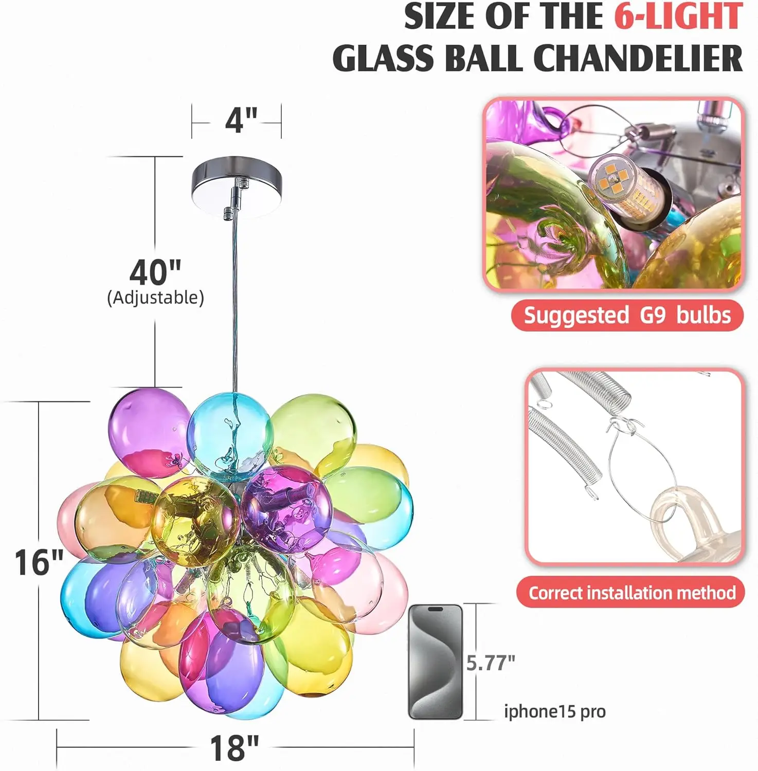 Mini Multicolor Glass Bubble Chandelier Goble Pendant Lights 6-Light Balloon Ball Kids Chandeliers Modern Ceiling Light Fixture