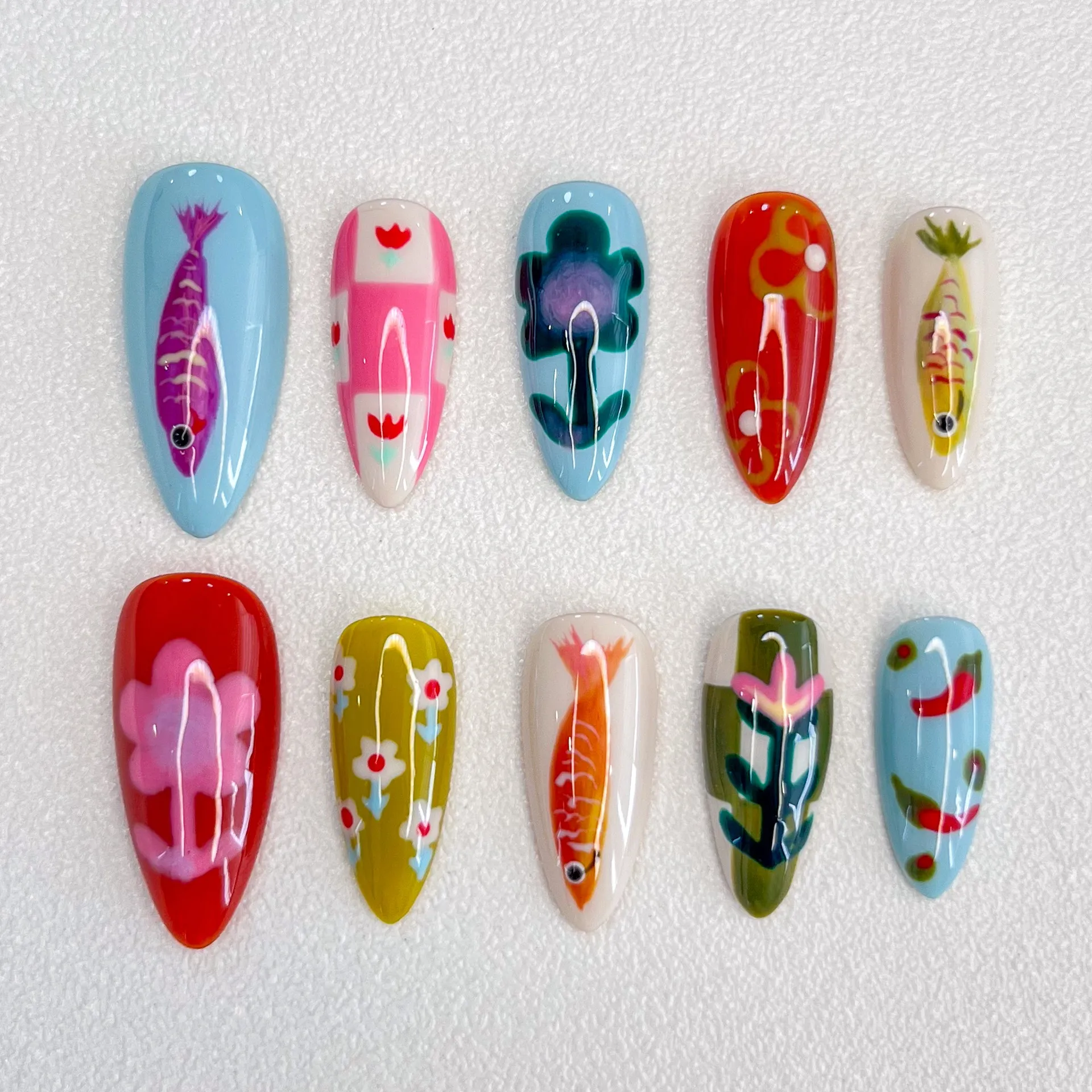 Ocean Series Nail Art New 2025 Cherry Fruit Series Glossy Manicure Women Advanced Nail Tips Fake Nail Removable