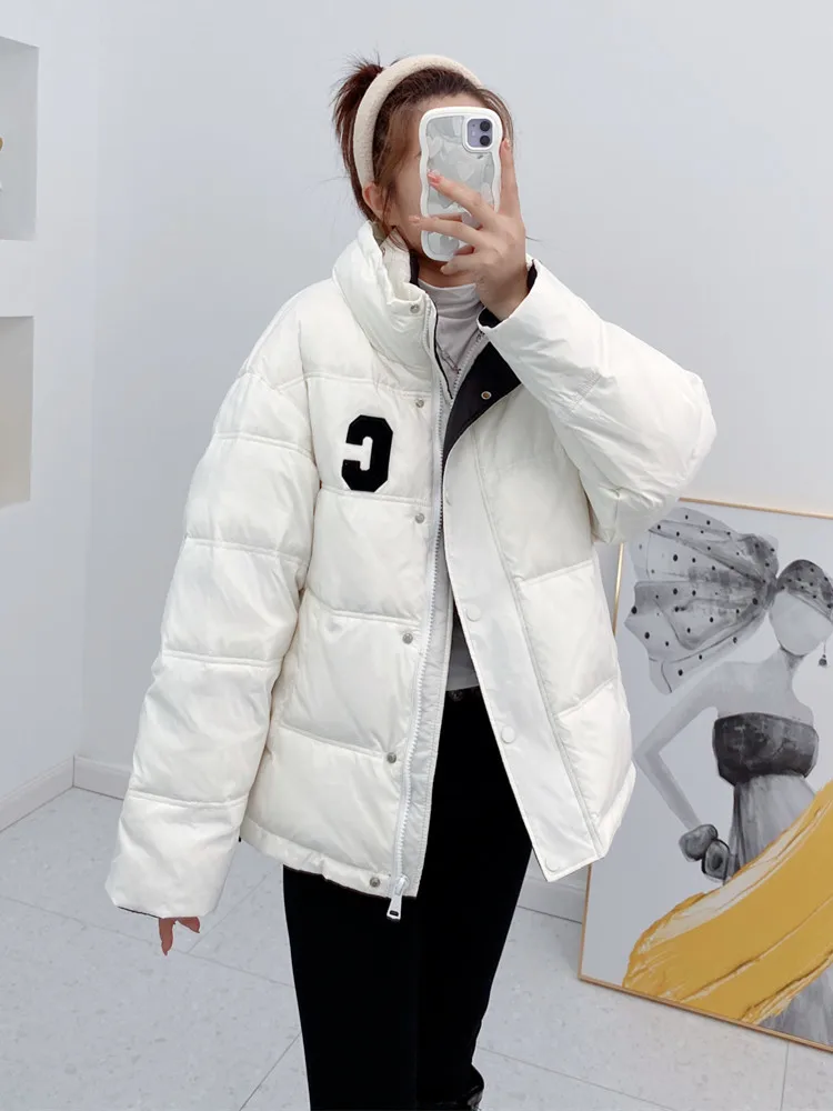 

Winter Warm Stand Collar Women Down Jacket 2022 New Fashion Leisure Thick Korean Version Letter Short Women's Down Jacket