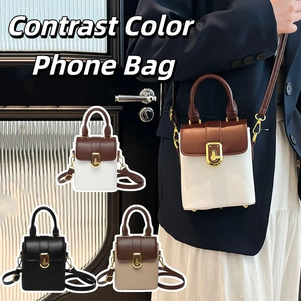 

PU Contrast Color Phone Bag Handbag Korean Style Simple Shoulder Bag Storage Bag Phone Bag Ins Square Tote Bag Ladies/Girls