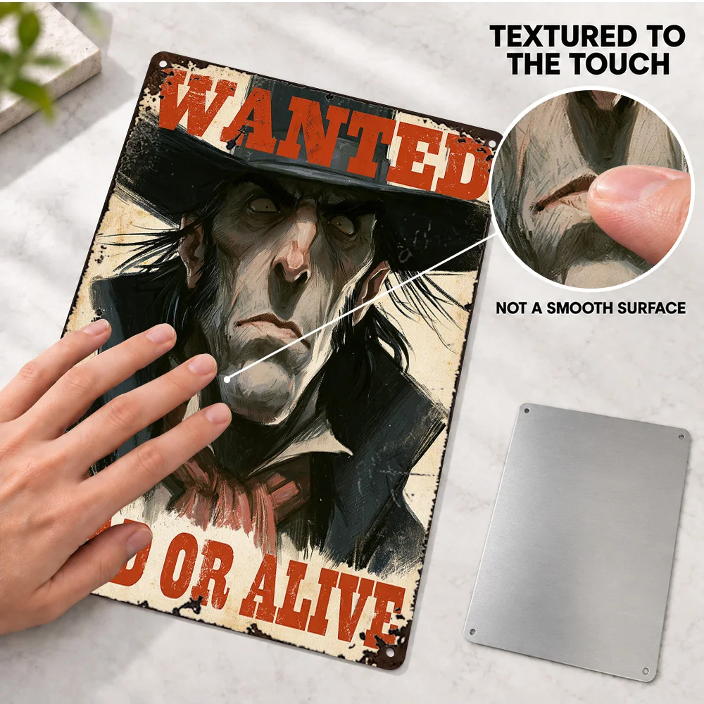 Wanted Cowboy Portrait Aluminum Poster Personalized Metal Sign Western Illustration Wall Art For Media Room Movie Collector Gift