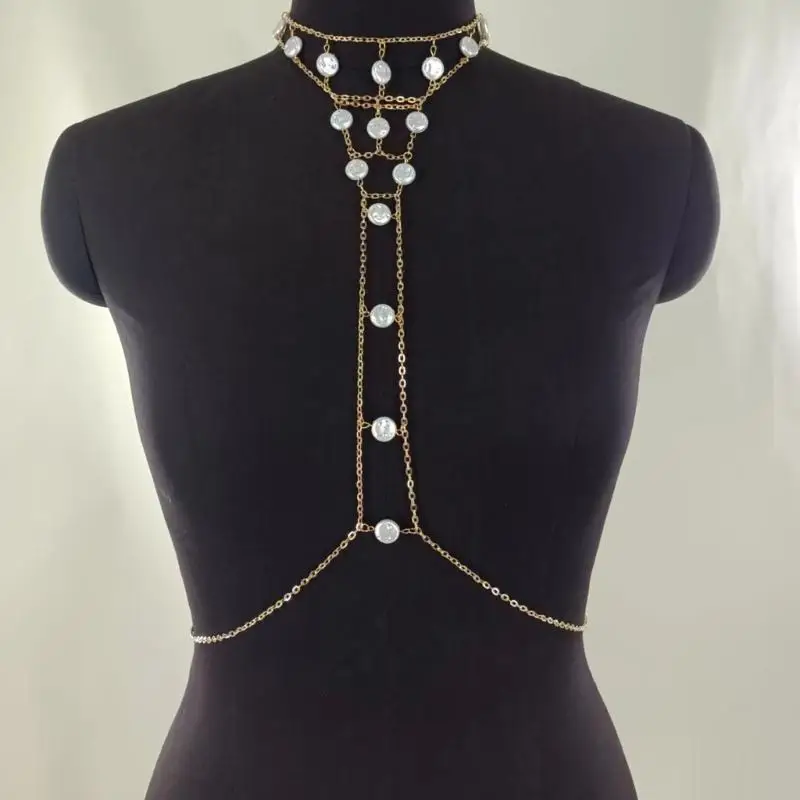 39BD ที่ซับซ้อนหลายชั้นโซ่สร้อยคอคอปลอกคอของคอปลอกคอสำหรับผู้หญิง Prom Prom Props