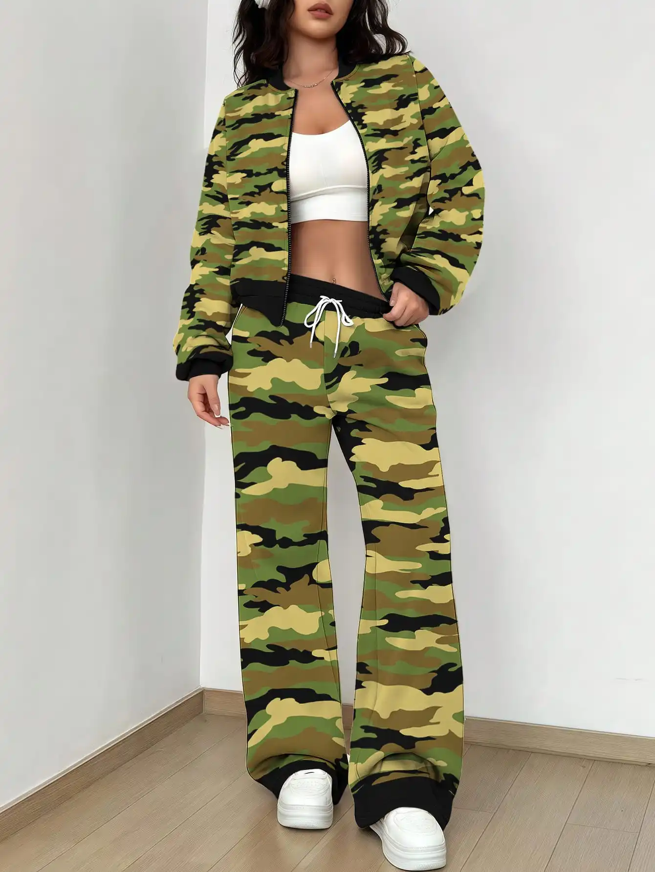 

Новинка осени 202, женский комплект с цветочным узором, однотонные брюки на привязи с длинными рукавами и молнией