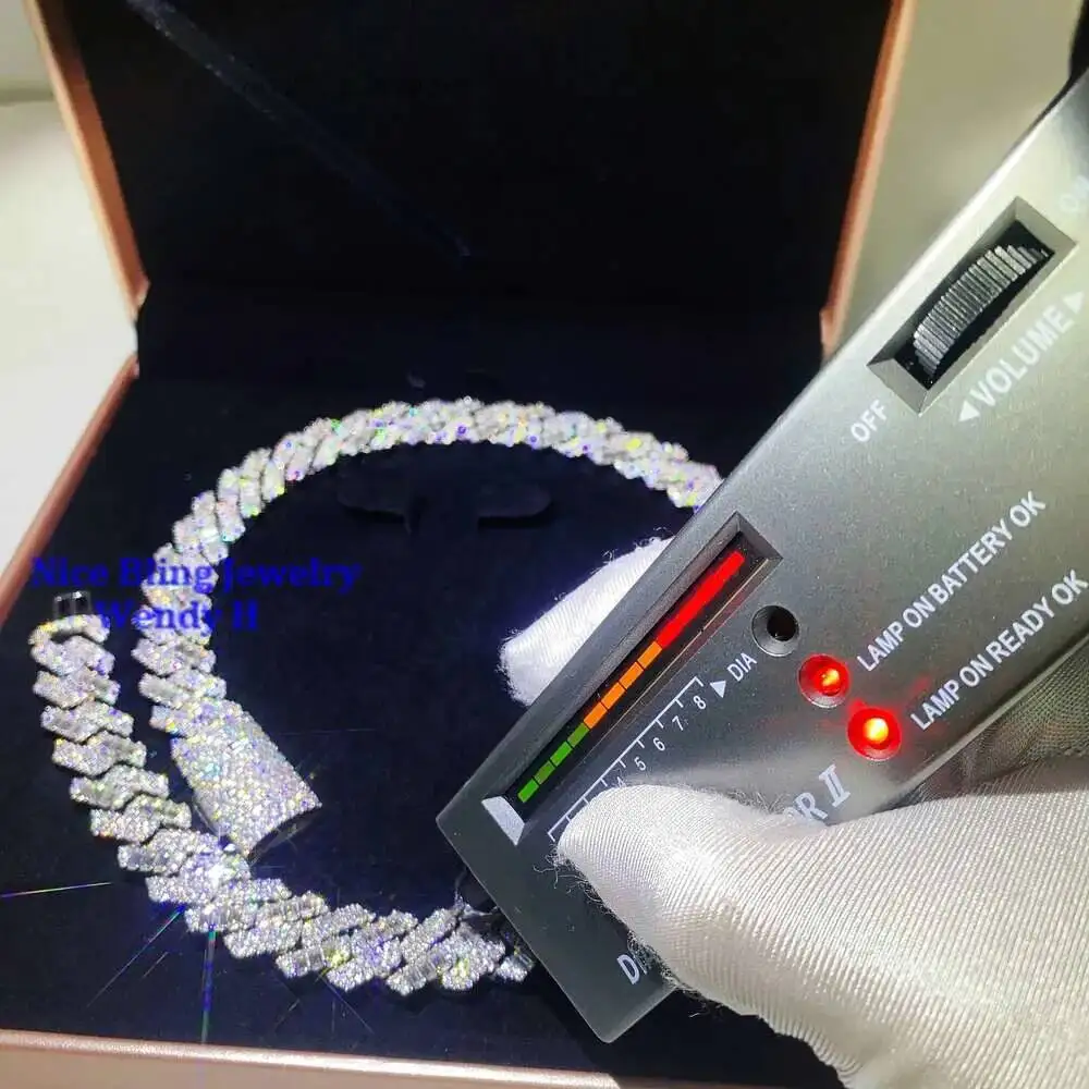 Luxury Gra Certificated 925 Sterling Silver 15mm Iced Out Hip Hop Thick Heavy Vvs Moissanite Cuban Link Chain with Diamonds.