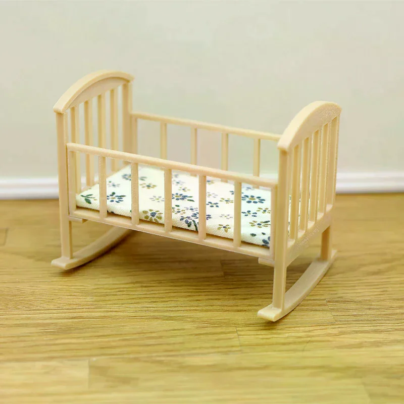 1/12 Dollhouse Mini Cradle Baby Bed Rocking Bed Model Funiture Accessories For Doll House Decor Kids Pretend Play Toys Gift
