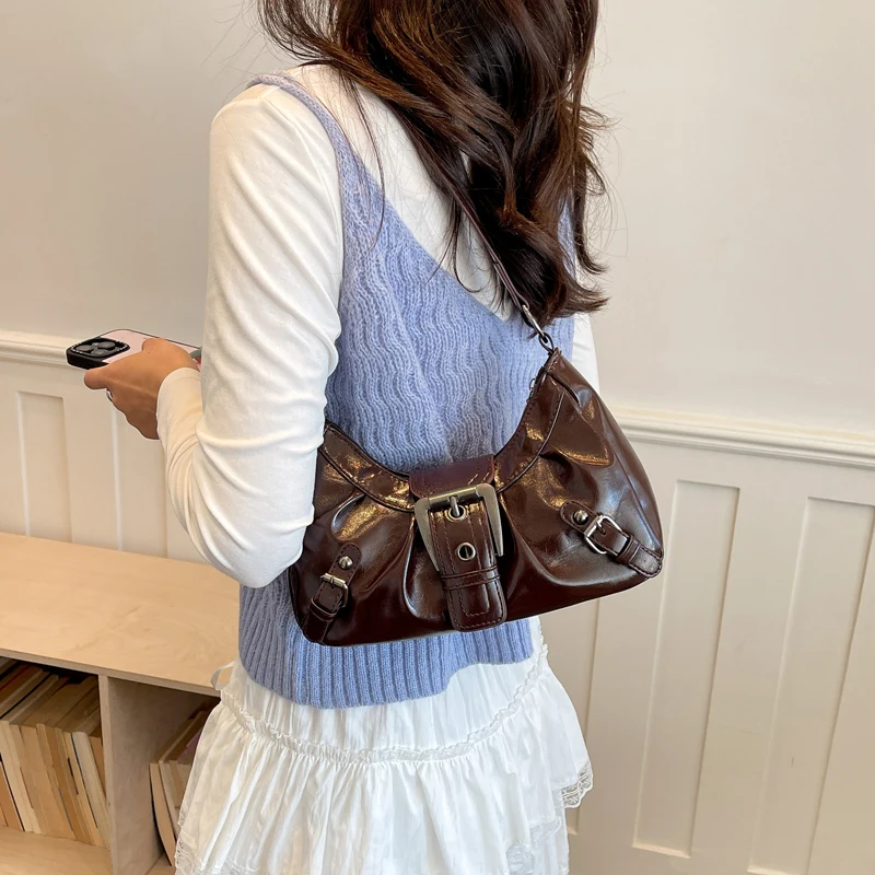 Y2K Retro Plissierte Hobo-Schultertasche für Damen, Trendige Maillard-Style Unterarmtasche, Clutch-Handtaschen für Reisen, Arbeit und Shopping – Detail 14