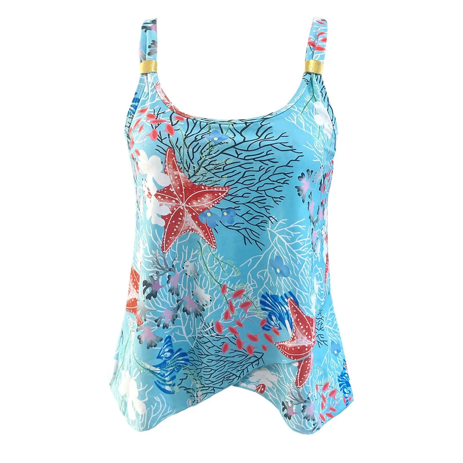 ชุดว่ายน้ำ tankini ทรงสามเหลี่ยมเอวสูงลายดอกไม้สำหรับผู้หญิงชุดว่ายน้ำสองชิ้นลายดอกไม้