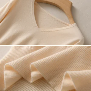 YSZWDBLX-MESCHWER mit V-Krankheit für Frauen, lose Hemd, Kaschmirpullover, solider rosa Pullover, Frühlingsmode und Herbst 10 Hauptverkäufe Ancient Pink Bluse - №9