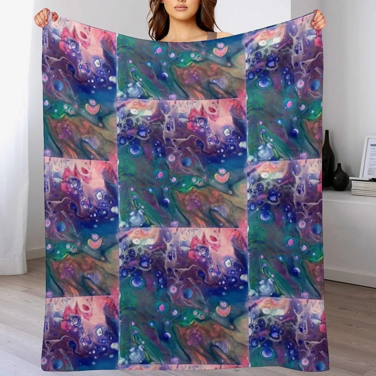 fluid technique. Original painting still available. Throw Blanket blankets ands Plaid on the sofa Blankets