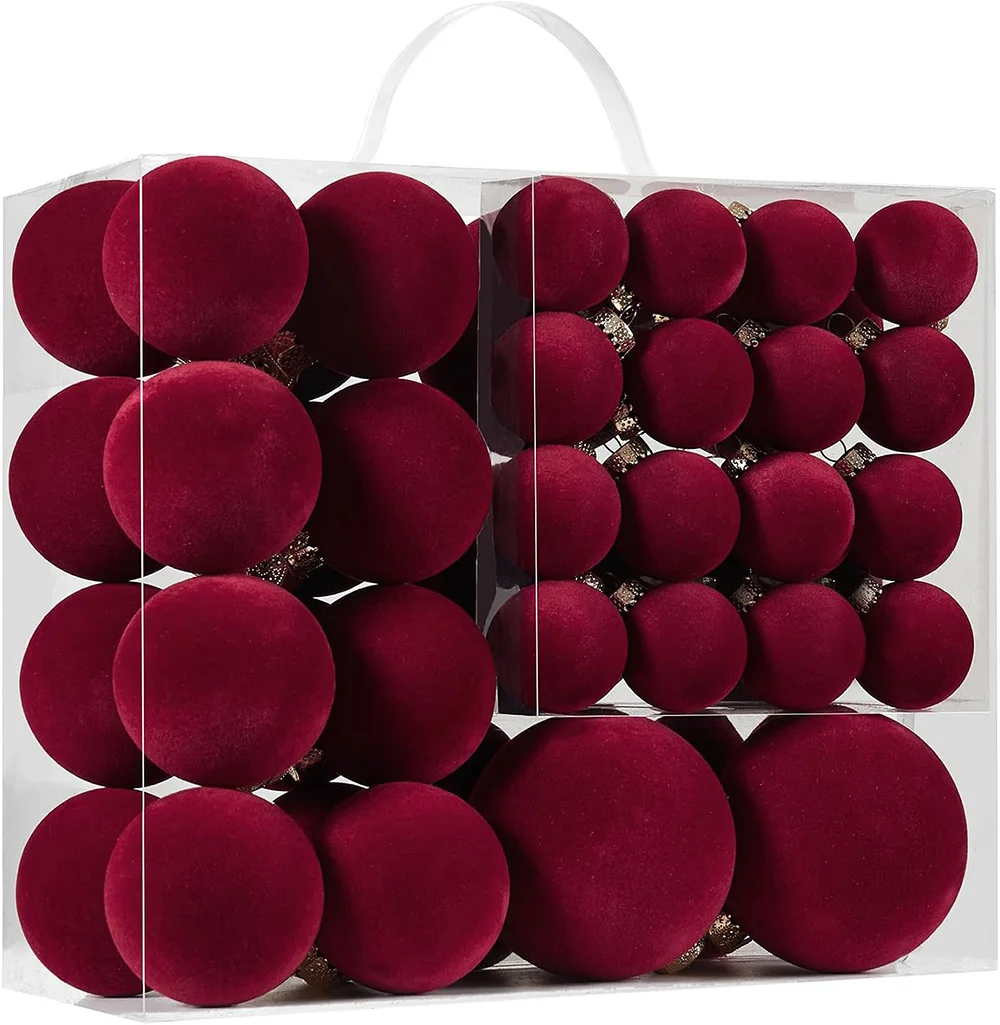 46 Pcs Velvet Christmas Ball Ornaments 3 Sizes Shatterproof Christmas Balls for Xmas Tree Hanging Decorations Holiday Home Decor