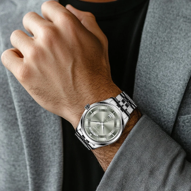kunec Grey dial Swiss mechanical movement Ultra-thin steel case watch for man waterproof business casual automatic man watches